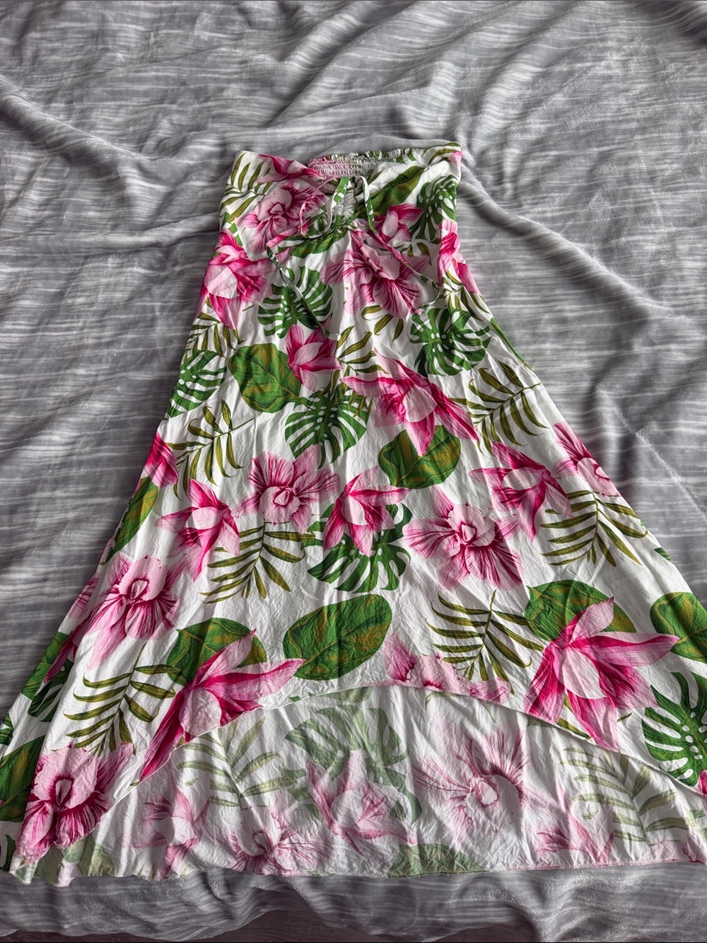 Floral Pink & Green High-Low Maxi Dress